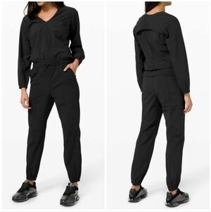 Lululemon Black Dynamic Days Zip Front Woven Swift Jumpsuit